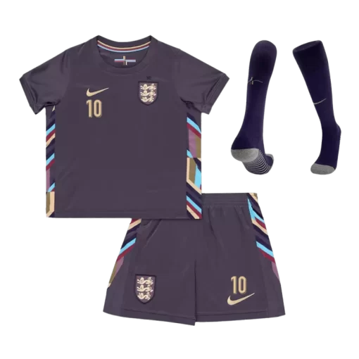 England BELLINGHAM #10 Away Jersey Kit EURO 2024 Kids(Jersey+Shorts+Socks)
