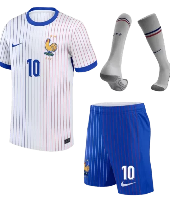 France MBAPPE #10 Away Jersey Kit EURO 2024 Kids(Jersey+Shorts+Socks)