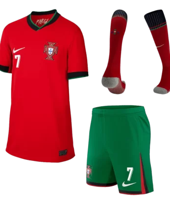 Portugal RONALDO #7 Home Jersey Kit EURO 2024 Kids(Jersey+Shorts+Socks)